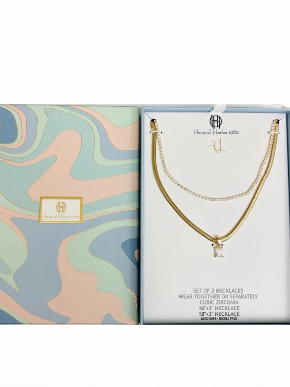 NWT ⚜️💎⚜️ House of Harlow 1960 Gorgeous Set of 2 Necklaces with Cubic Zirconia